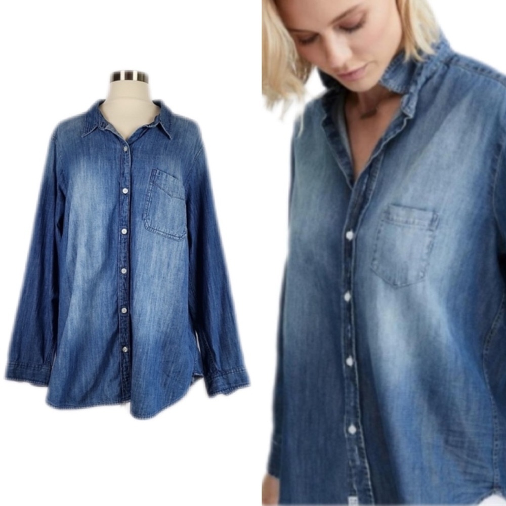 Old Navy the Classic Shirt Longline Denim Chambray Button Up Shirt 2X